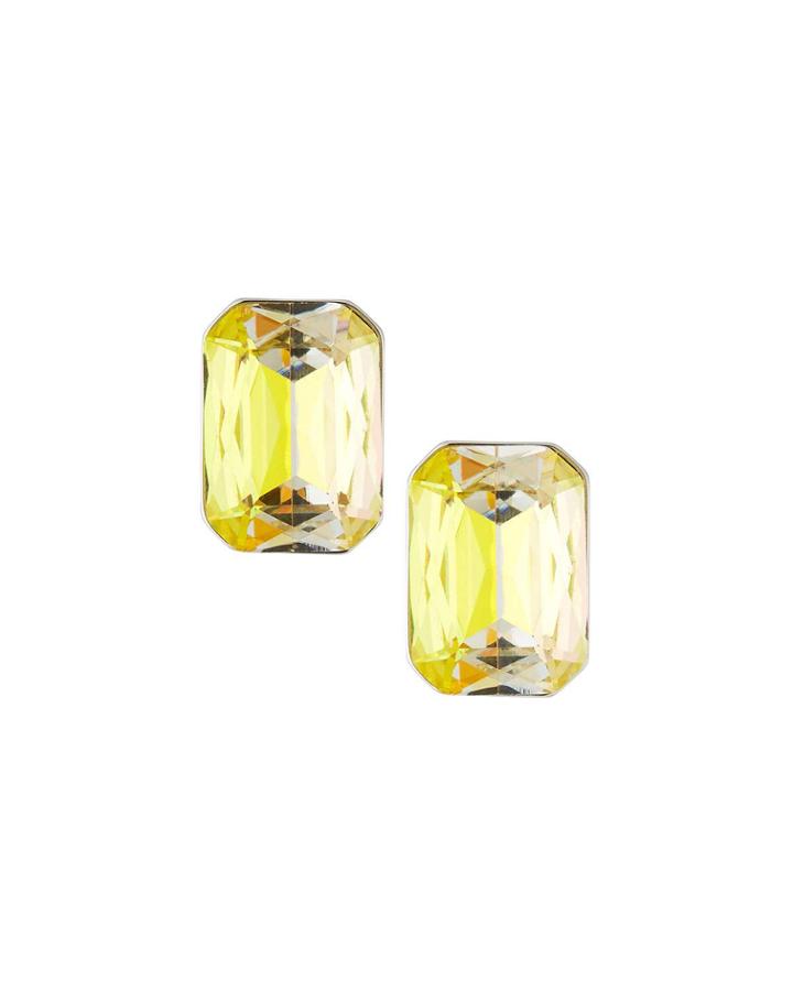 Large Iridescent Stone Stud Earrings, Yellow/silver
