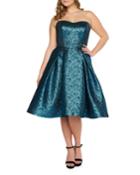 Plus Size Strapless Sweetheart Metallic Jacquard Fit-&-flare Dress