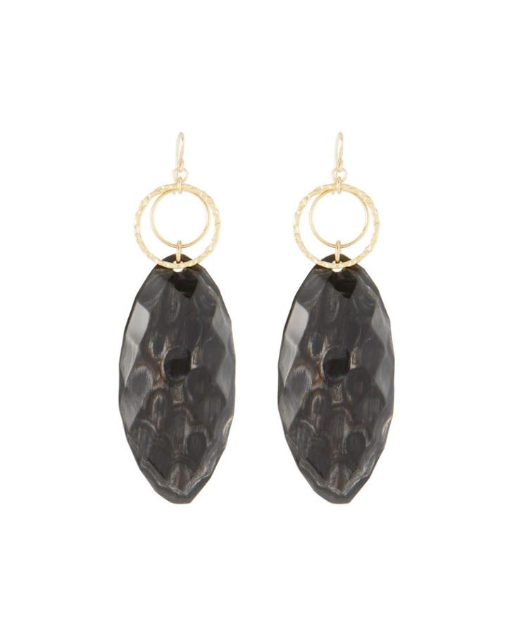 Hoop & Faceted Horn Drop Earrings