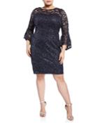 Plus Size Sequin Lace Bell Sleeve