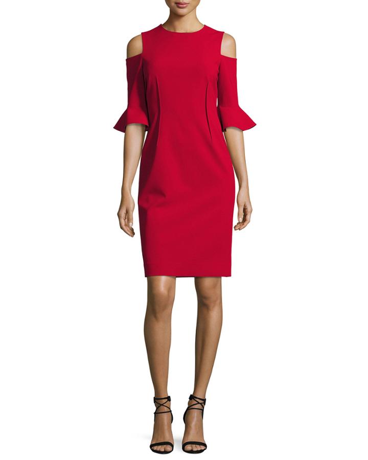 Cold-shoulder Stretch-crepe Mini
