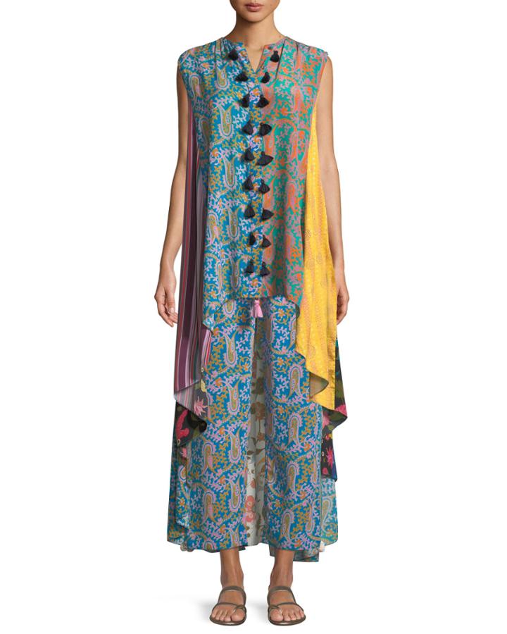 Iman Patchwork-print Sleeveless A-line Tunic Dress