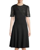 Ponte Midi Dress W/ Herringbone-lace