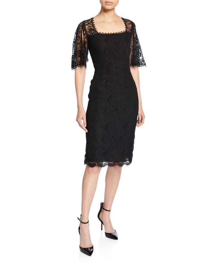 Dullja Lace Square-neck Split-sleeve Dress
