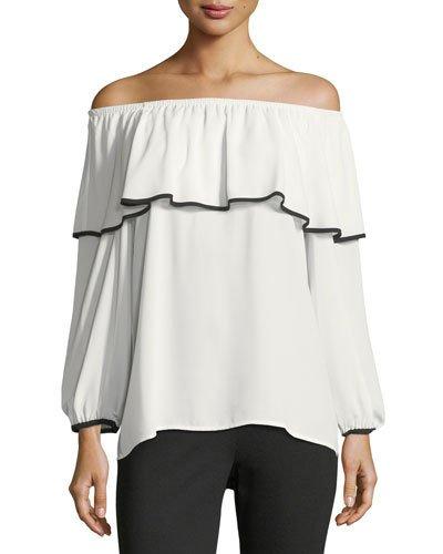 Contrast-trim Off-the-shoulder Blouse