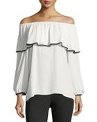 Contrast-trim Off-the-shoulder Blouse