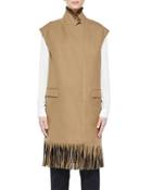 Long Wool Vest With Fringe, Tan