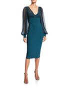 V-neck Sheer-sleeve Empire-waist