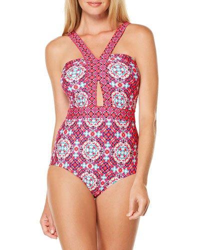 Keyhole Graphic-print One-piece