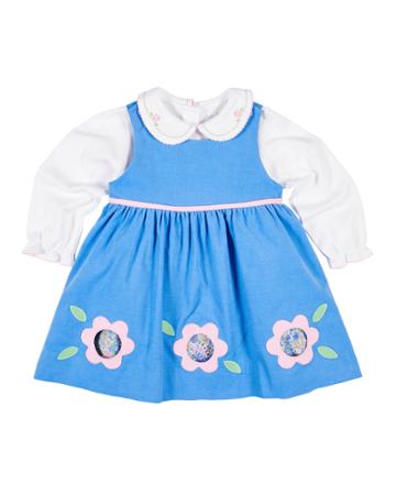 Cutout Flower Corduroy Jumper W/ Knit Blouse, Size