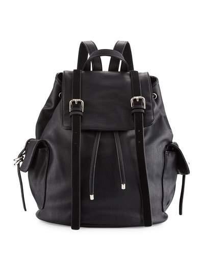 Kyle Faux-leather Flap Backpack, Black