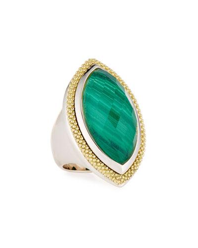 Passion Large Marquise Malachite Doublet Ring,