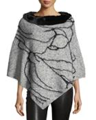 Rabbit Fur-trim Jacquard Poncho