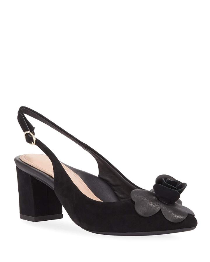 Michelle Leather Rose Suede Slingback Pumps