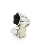Beaded Onyx & Mother-of-pearl Flower Bypass Ring