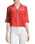 Giselle Button-front Silk Top, Red