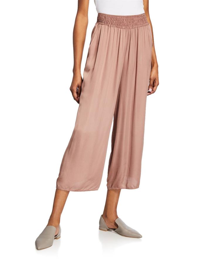 Smocked-waist Crinkle Cropped Pants