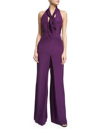 Halter-neck Wide-leg Jumpsuit, Purple