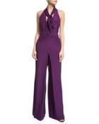 Halter-neck Wide-leg Jumpsuit, Purple