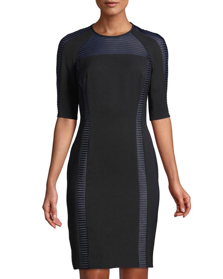 1/2-sleeve Mesh-insert Cocktail Dress