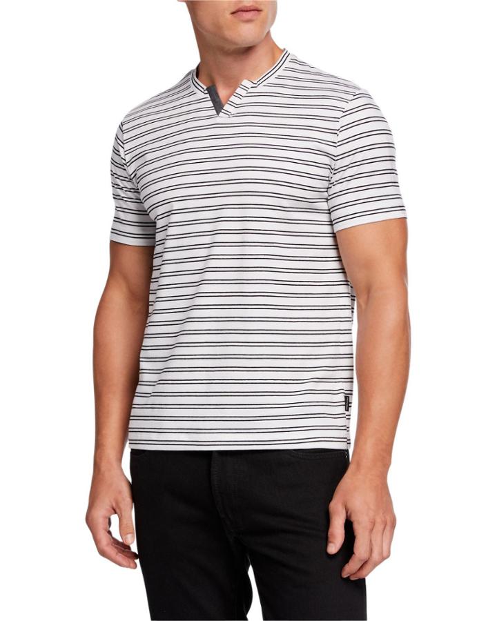 Men's Notched-neck Striped Henley