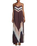 Plisse Chevron Long Cocktail Dress