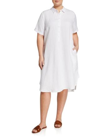 Plus Size Collared Linen