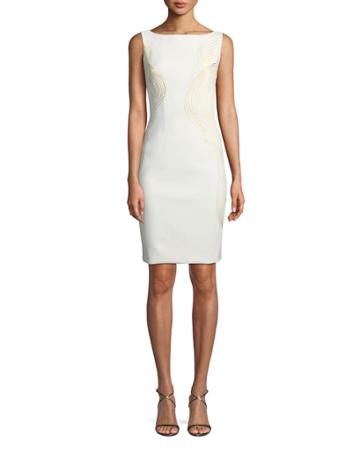 Bateau-neck V-beck Embroidered Sheath Cocktail Dress