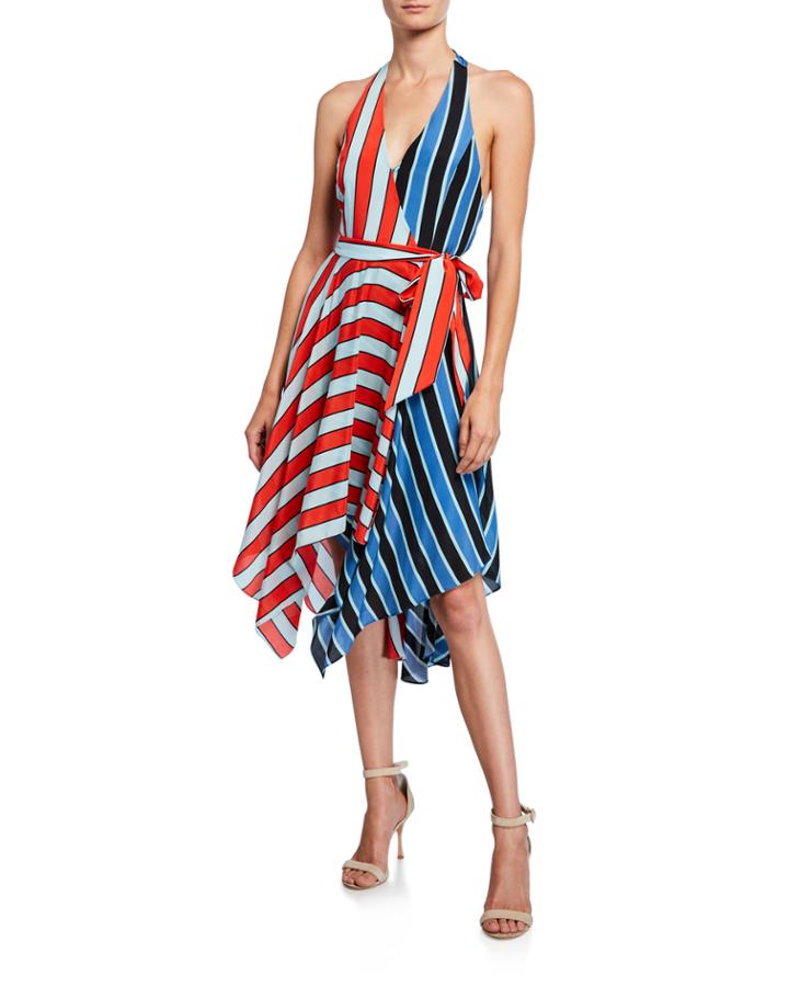 Canton Colorblock Striped Handkerchief Halter Dress