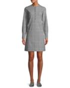 Button-front Long-sleeve Check Tunic