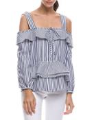 Cold-shoulder Striped Poplin Blouse