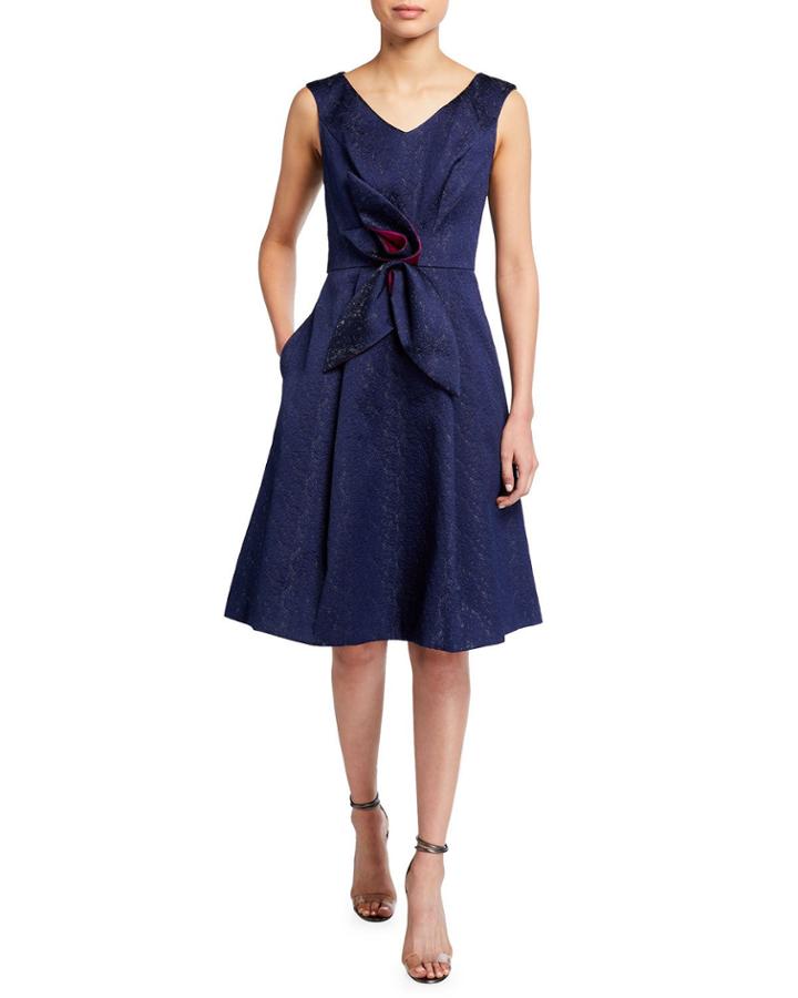 Textured Jacquard V-neck Dress