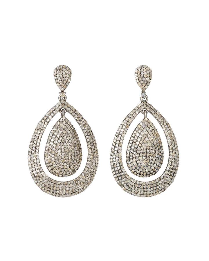 Pave Champagne Rose-cut Diamond Teardrop Earrings