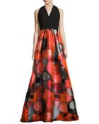 Sleeveless Crepe & Taffeta Gown, Red