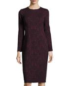 Scroll-print Jacquard Dress, Red/black