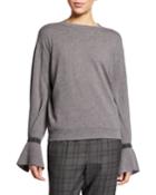 Crewneck Long-sleeve Cashmere Sweater W/