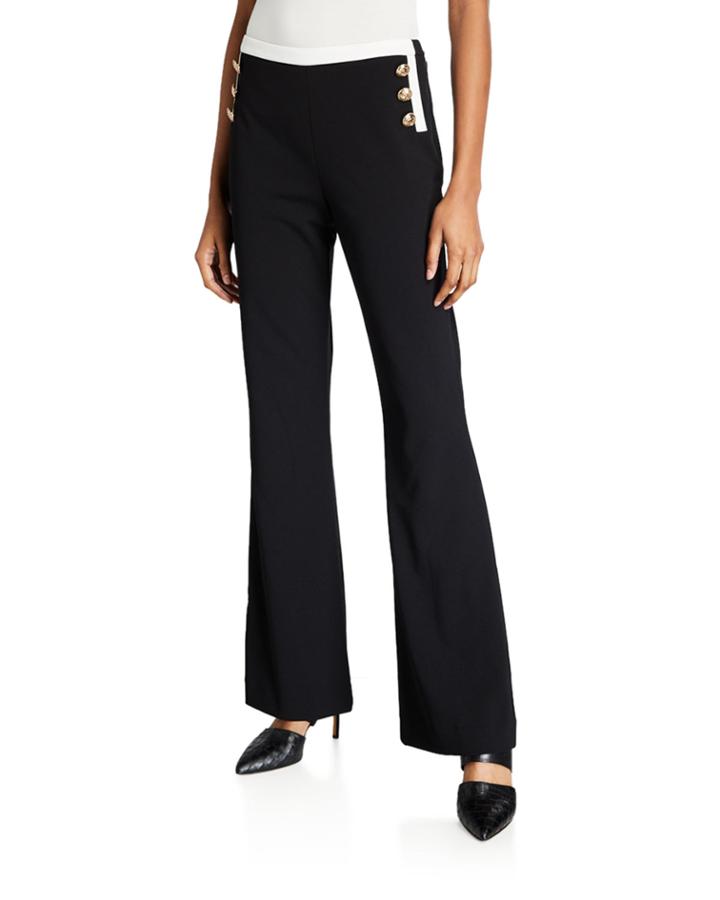 Wide-leg Pants W Contrast Button