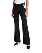 Wide-leg Pants W Contrast Button