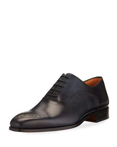 Leather Brogue Wing-tip Oxford, Blue