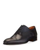 Leather Brogue Wing-tip Oxford, Blue