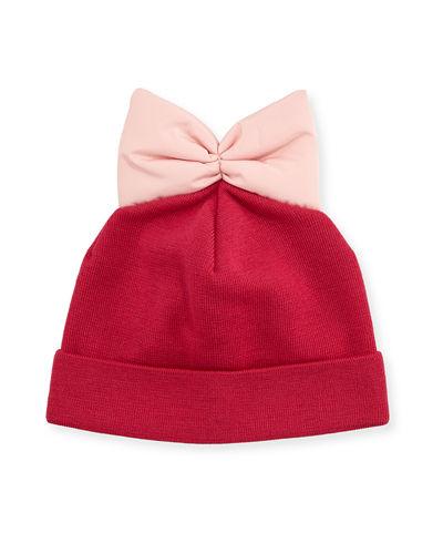 Knit Beanie W/ Nylon Bow