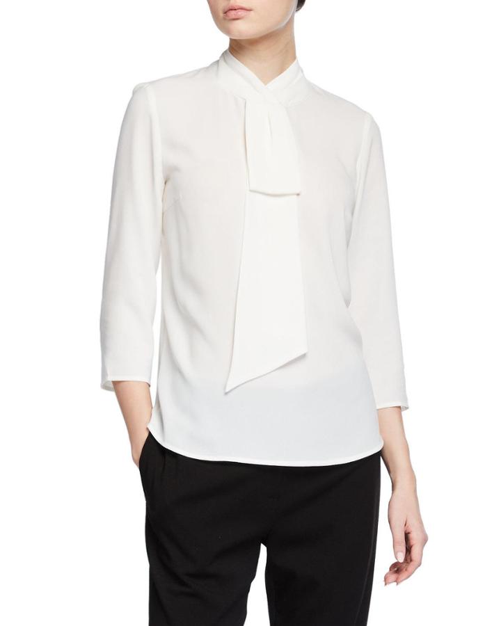 Faux-neck Tie Blouse