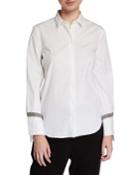 Button-down Long-sleeve Cotton Shirt W/ Monili Band Cuff