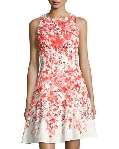 Floral-print Fit & Flare Dress, Orange Pattern