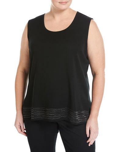 Scoop-neck Knit Metallic-trim Tank, Black,
