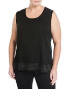 Scoop-neck Knit Metallic-trim Tank, Black,