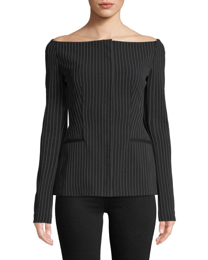 Off-the-shoulder Pinstripe Jacket