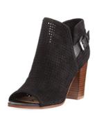Easton Perforated Peep-toe Bootie, Black