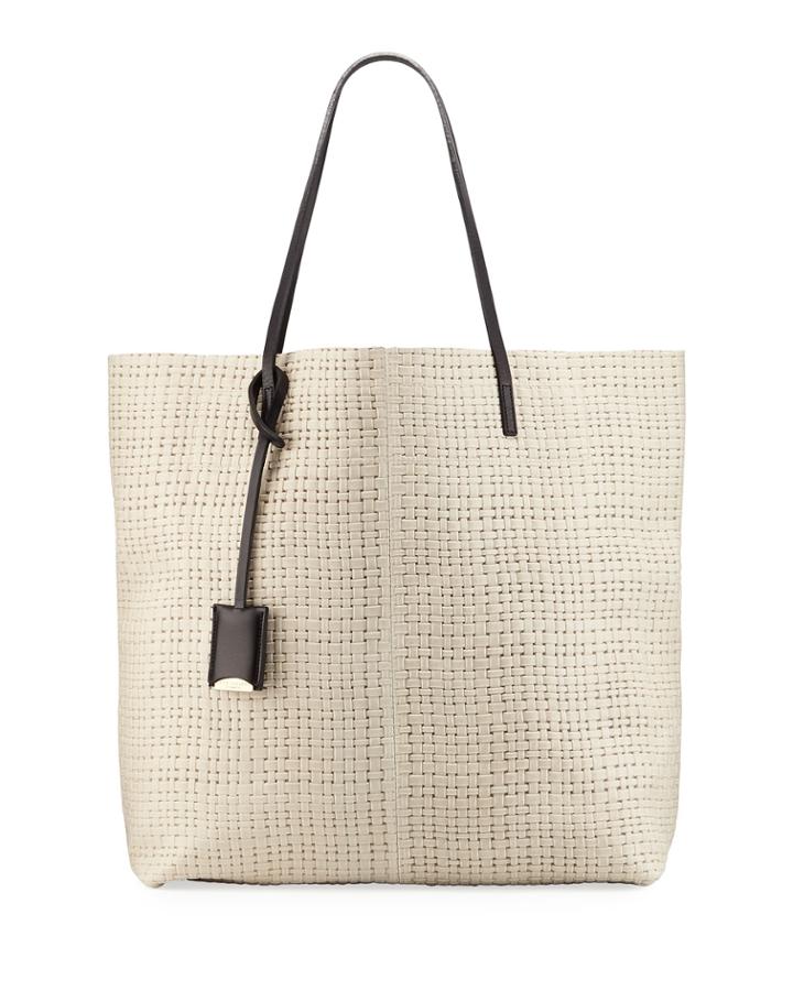 Leather Medium Tote Bag, Ivory