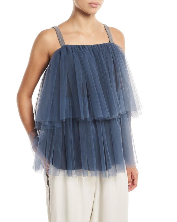 Tiered Pleated Tulle Top With
